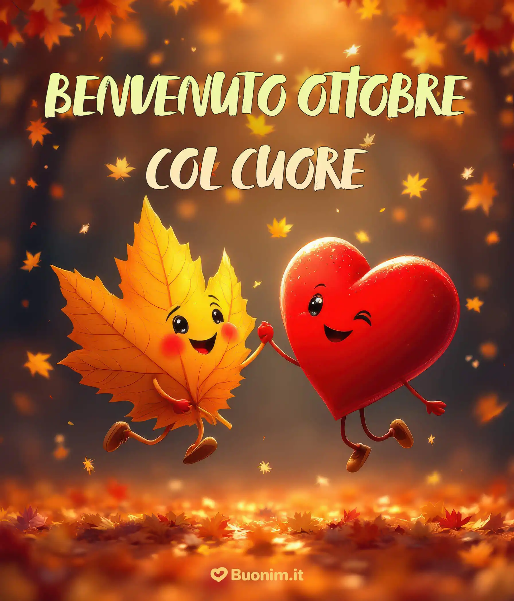 Immagine allegra d’autunno per dire benvenuto ottobre e iniziare la giornata con gioia