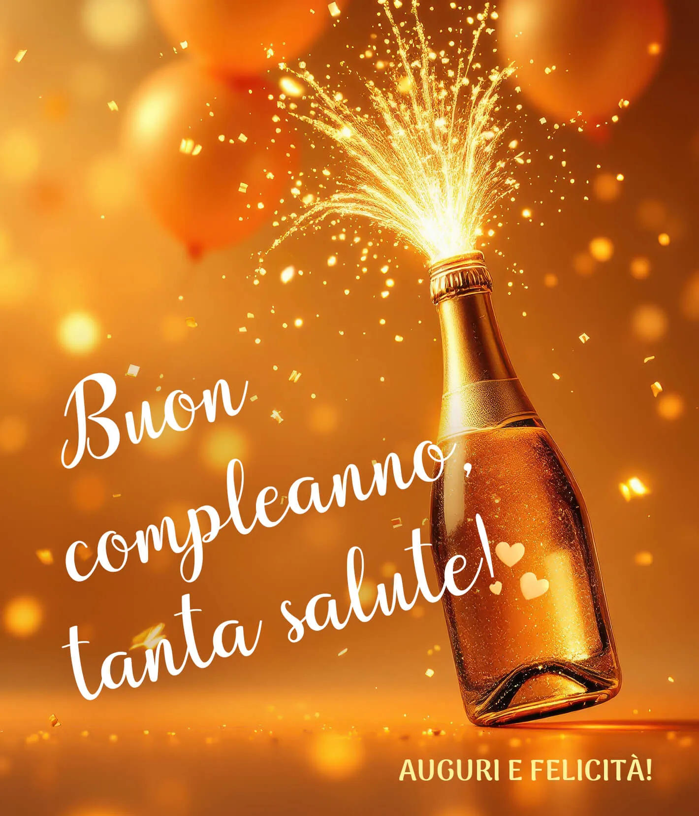Luce calda, brindisi e atmosfera di festa rendono questa cartolina ideale per inviare un pensiero elegante e pieno di felicità. Un modo affettuoso per fare gli auguri con il cuore e serenità.