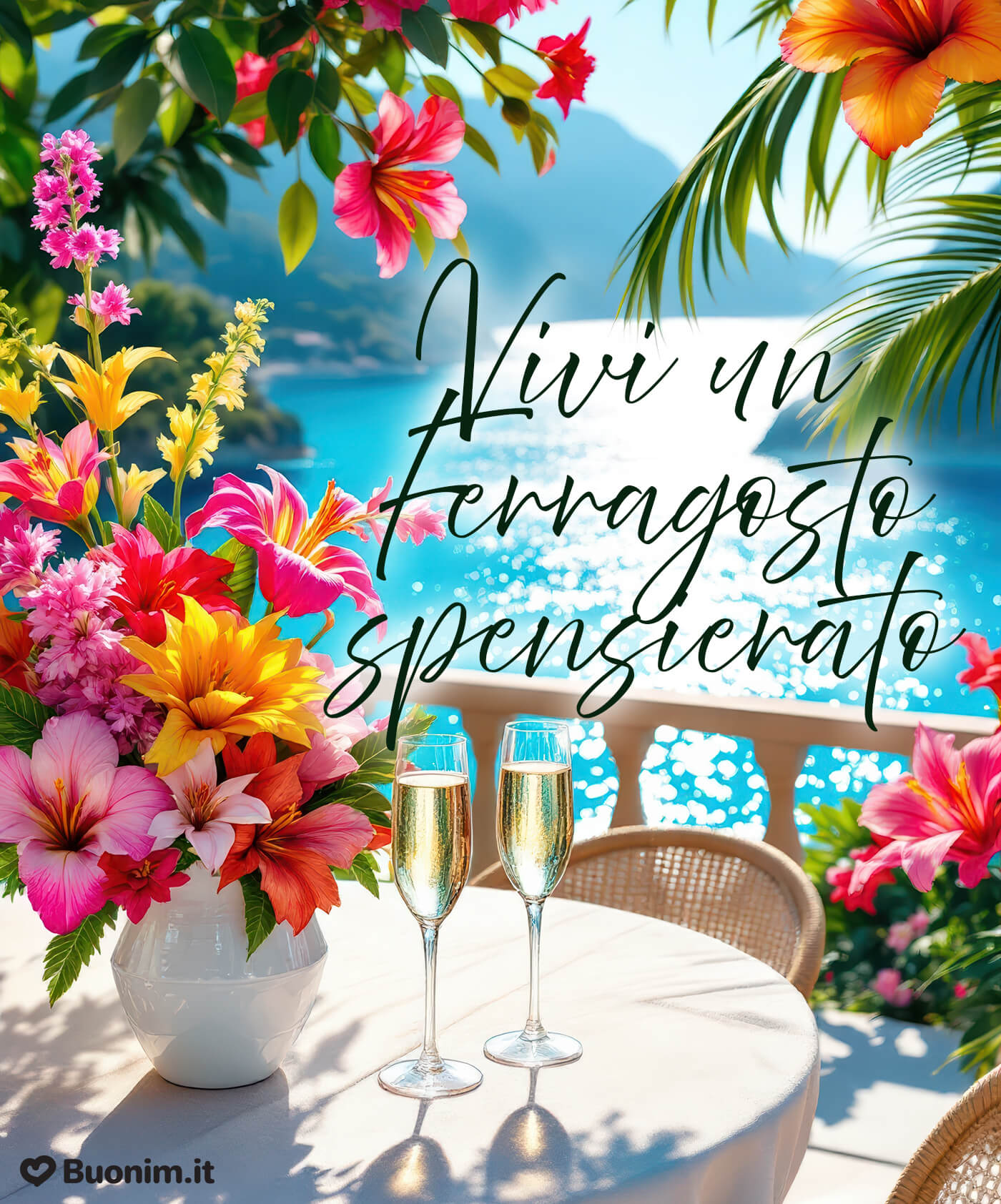 Immagine perfetta per WhatsApp da inviare il 15 agosto Immagine con frasi per augurare buon Ferragosto con il cuore