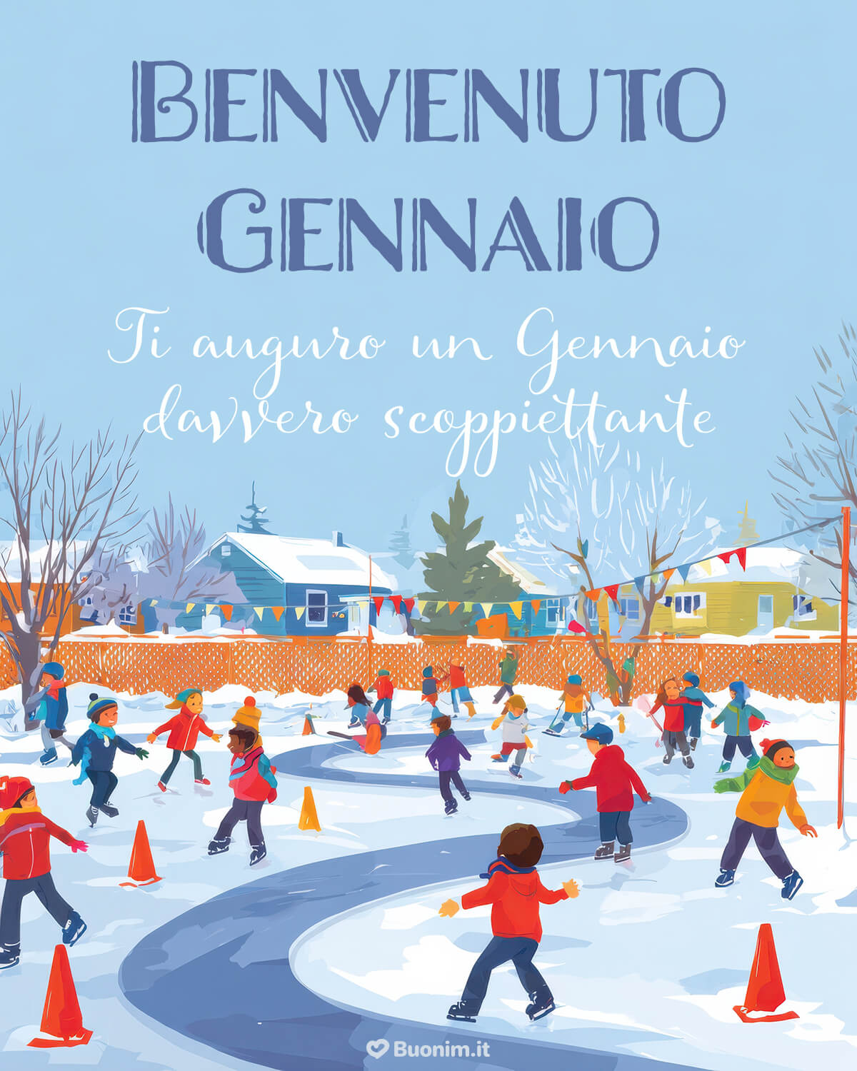 Immagine del primo giorno di gennaio scoppiettante Tra risate sulla pista e neve che brilla, questa immagine del primo giorno di gennaio accende il buonumore. Perfetta per il 1° gennaio, per augurare un mese scoppiettante e leggero.