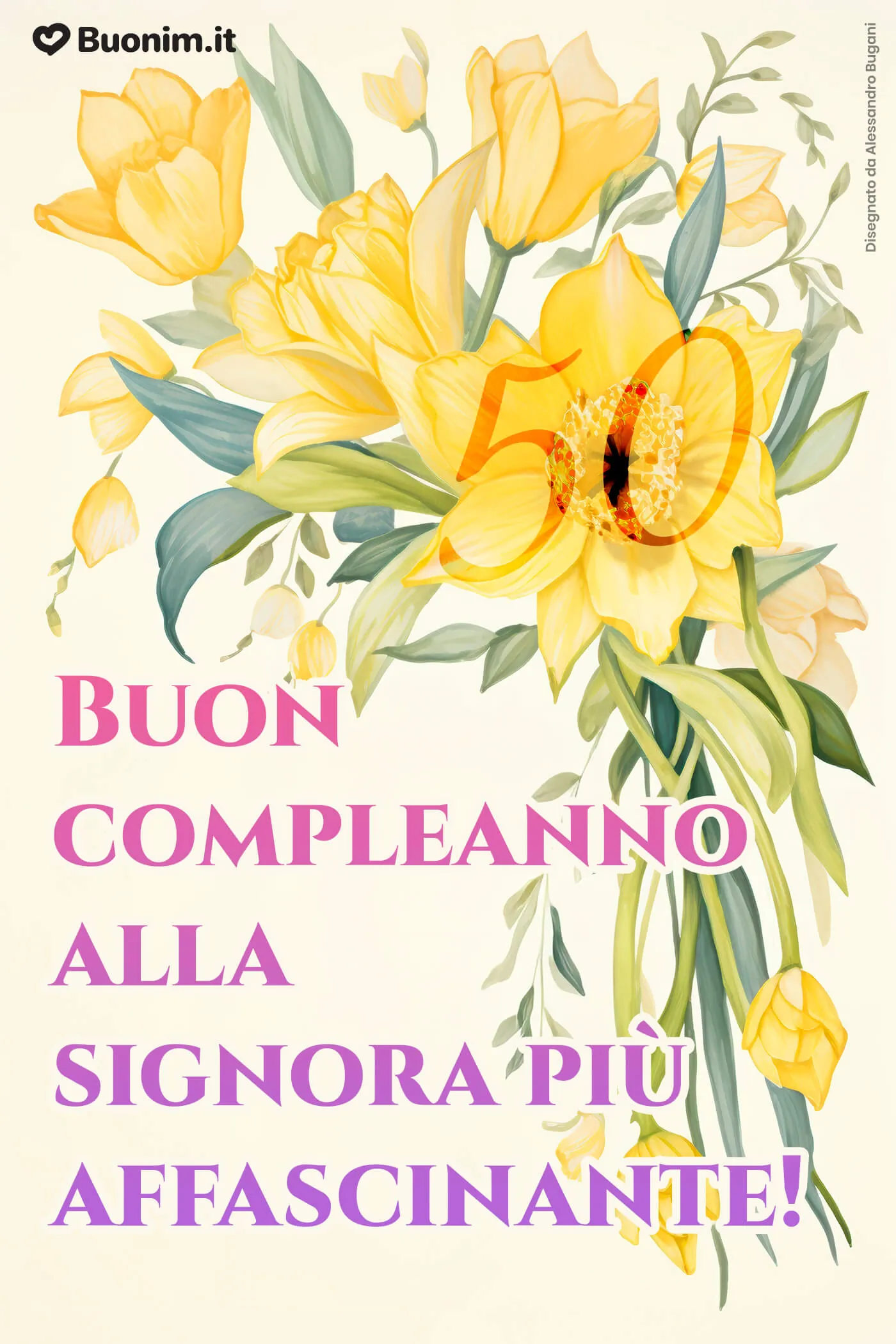 Immagine di auguri per l’anniversario dei 50 anni di una donna da inviare su WhatsApp con un pensiero speciale Immagine di auguri per l’anniversario dei 50 anni di una donna da inviare su WhatsApp con un pensiero speciale