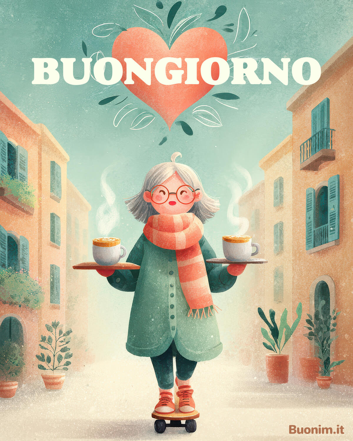 Immagine di benvenuto febbraio con caffè e cuore Profumo di caffè caldo e un sorriso gentile aprono il mese con dolcezza. Ideale da inviare a chi vuoi bene per augurare un febbraio sereno e pieno di coccole.