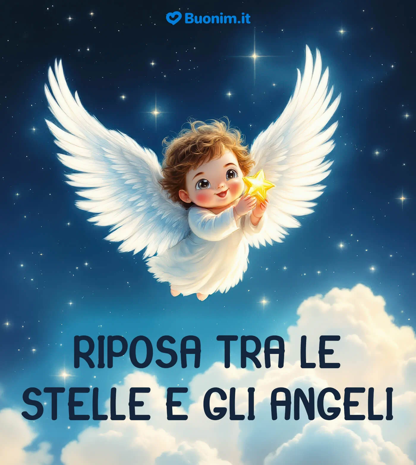 Un’immagine di buonanotte con gli angeli del cuore per dirti ti voglio bene