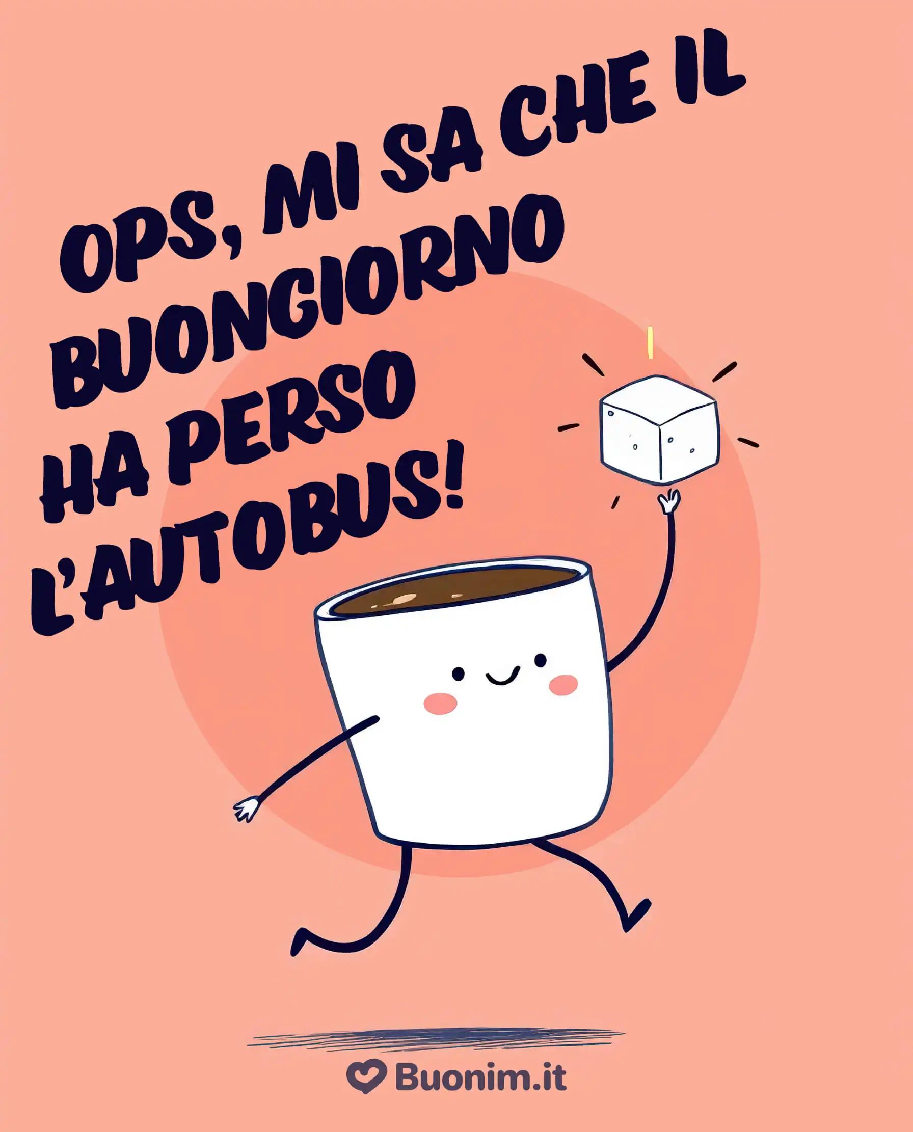 Ops mi sa che il buongiorno ha perso l’autobus Immagine divertente per augurare comunque una giornata leggera e piena di buonumore, anche se un po’ in ritardo