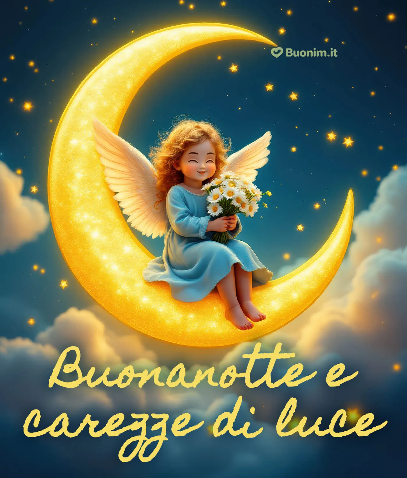 Immagine glitter di buonanotte con angeli protettori per illuminare i sogni di chi ami