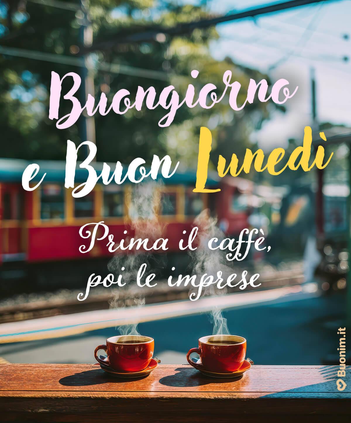 Profumo di caffè e luce del mattino per un dolce lunedì. Questa immagine di buon lunedì con una frase speciale porta calma e grinta, si riparte con un abbraccio e buona settimana.