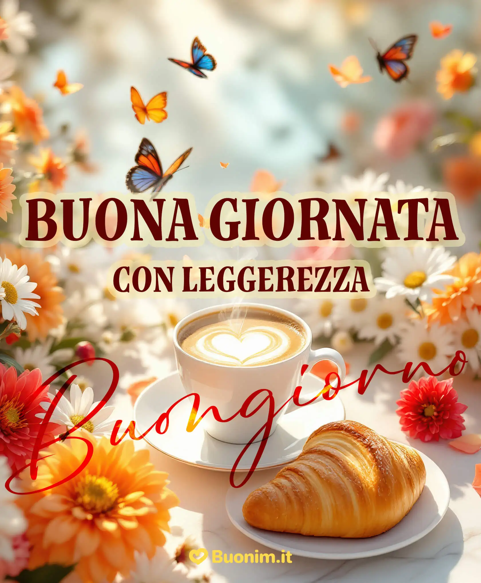 Immagine di buongiorno con le farfalle e i fiori di campo Immagini di buongiorno con fiori e farfalle per regalarti leggerezza e amore