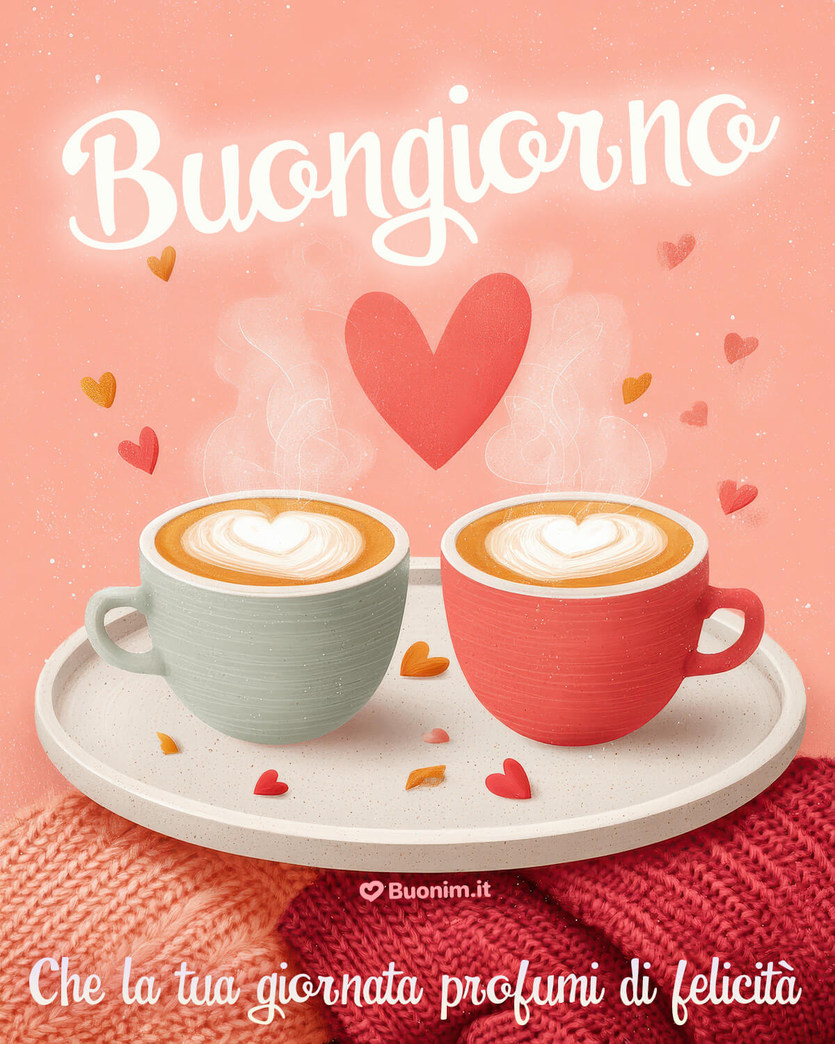 Immagini stupende, nuovissime e recenti di buongiorno Due tazze innamorate ti salutano col profumo del caffè. Tra cuori e vapori dolci, queste immagini stupende, nuovissime e recenti di buongiorno coccolano chi ami sin dal mattino.