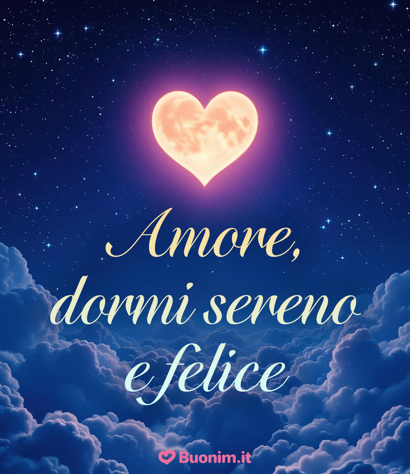 Pensieri teneri per dire buonanotte amore mio Invia su WhatsApp un’immagine gratuita di buonanotte amore mio per finire la giornata con dolcezza