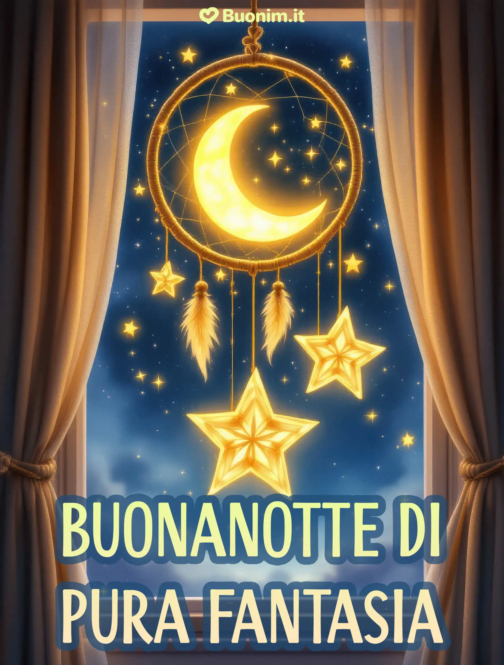 Acchiappasogni lunare per notti di fantasia Luci soffuse e desideri buoni tra le stelle. Ti mando un abbraccio grande, sogni d’oro.