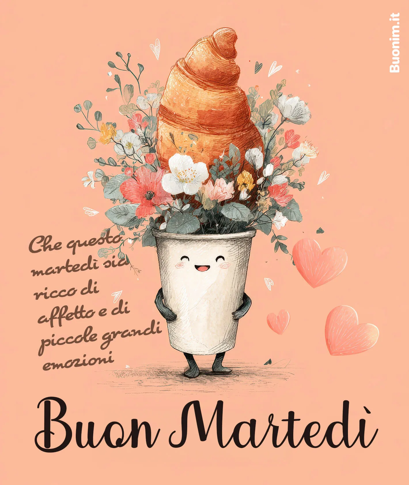 Martedì speciale con croissant gigante e cuore Piccole grandi emozioni e un cuore leggero per questo martedì. Tra fiori e croissant, mando un pensiero gentile e tanta positività, perfetta da condividere con chi ami.