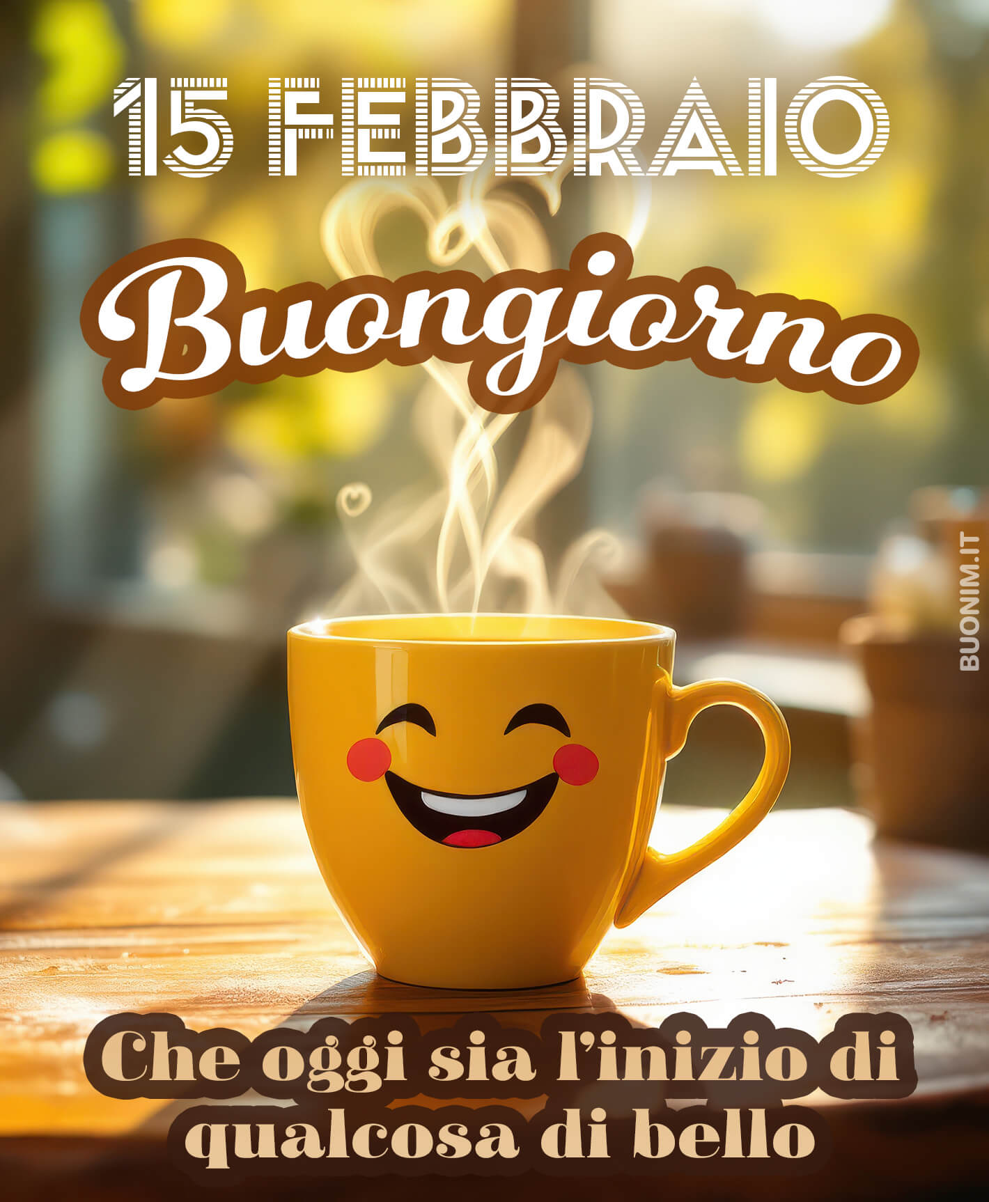 Questa tazza allegra sembra dirti di partire col sorriso. Che il 15 febbraio porti qualcosa di bello, energia positiva, serenità e un abbraccione tutto per te.