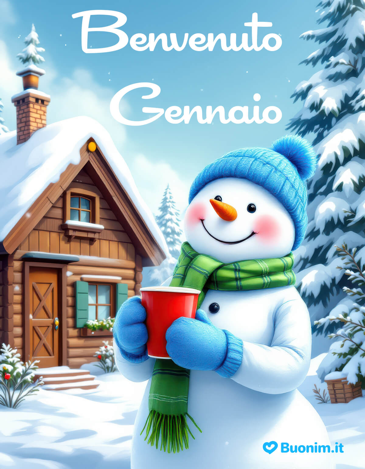 Mese di gennaio con pupazzo e abbraccio A volte due pupazzi e una cioccolata calda fanno sentire tutto più semplice. Ti mando un abbraccio e tanta fortuna per il mese di gennaio, con dolcezza.