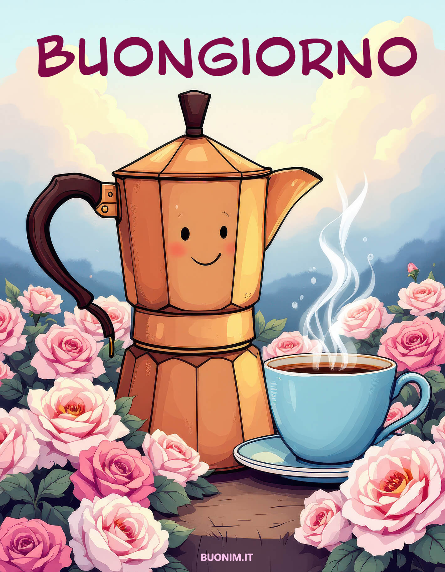 Moka tra le rose per dirti buongiorno Il profumo del caffè e le rose delicate scaldano la mattina con dolcezza. Ti auguro un buon 17 febbraio, con pensieri sereni, coccole sincere e un buongiorno pieno di luce.
