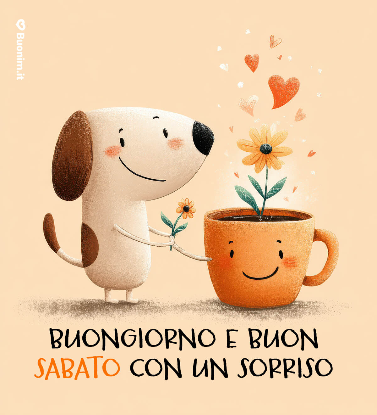 Nuovissimo buongiorno di sabato con sorriso Un sorriso semplice, un fiore e tante carezze per iniziare. Un nuovissimo buongiorno di sabato con un tocco tenero, perfetto se ti va di mandarlo a un’amica.
