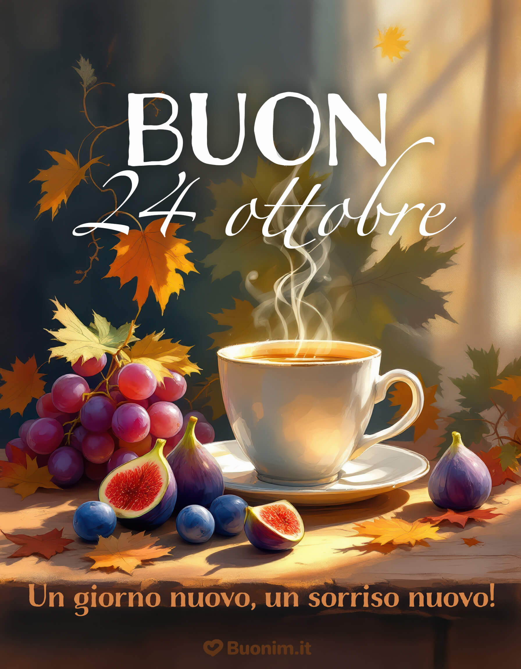 Buon 24 ottobre, un giorno nuovo e un sorriso nuovo! Ogni mattina porta con sé una piccola magia - quella di ricominciare. Che oggi ti regali energia, serenità e tanta voglia di vivere.