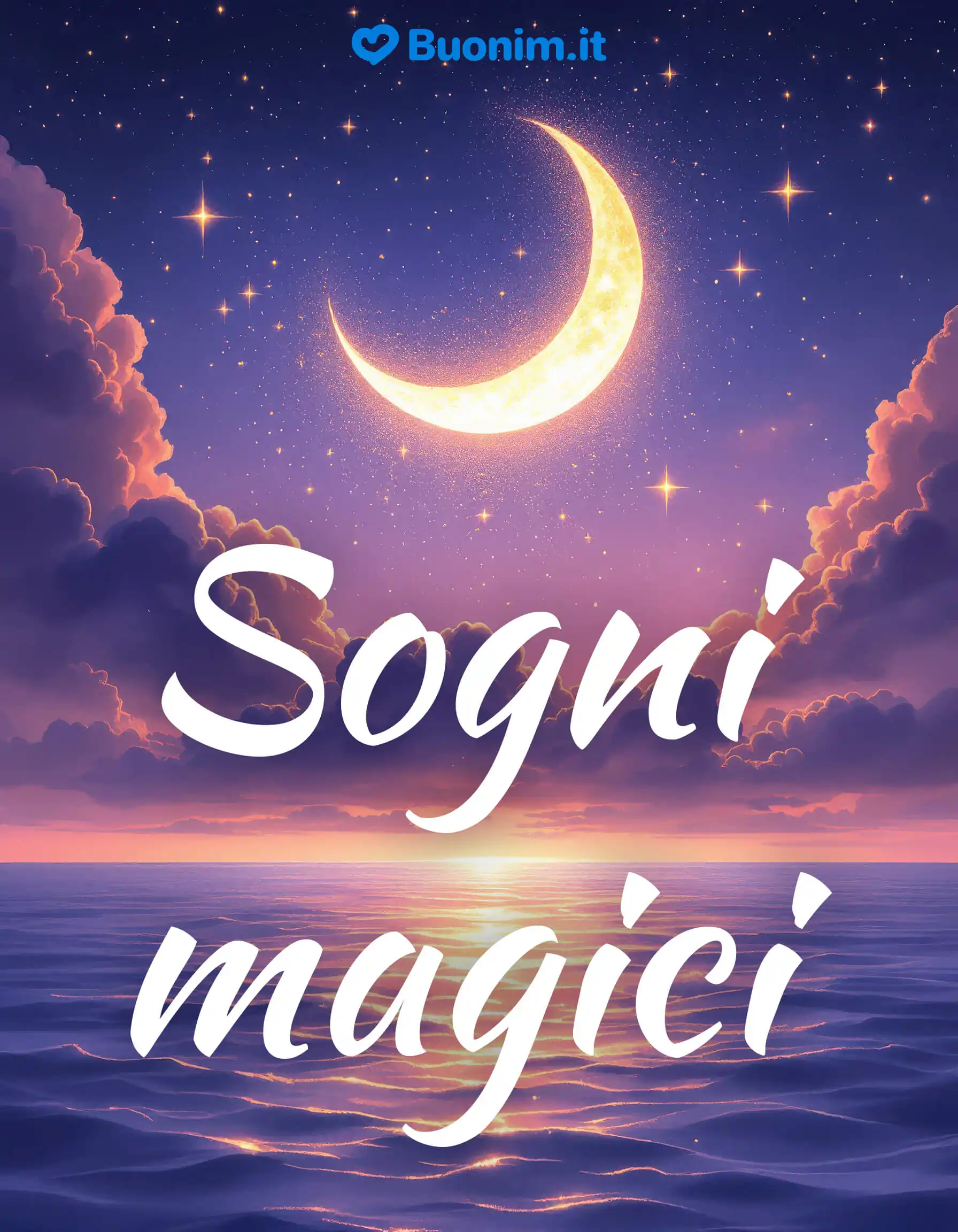 Luna dorata sul mare per sogni magici Onde calme, cuore leggero e pace profonda. Buonanotte con affetto, dormi sereno.
