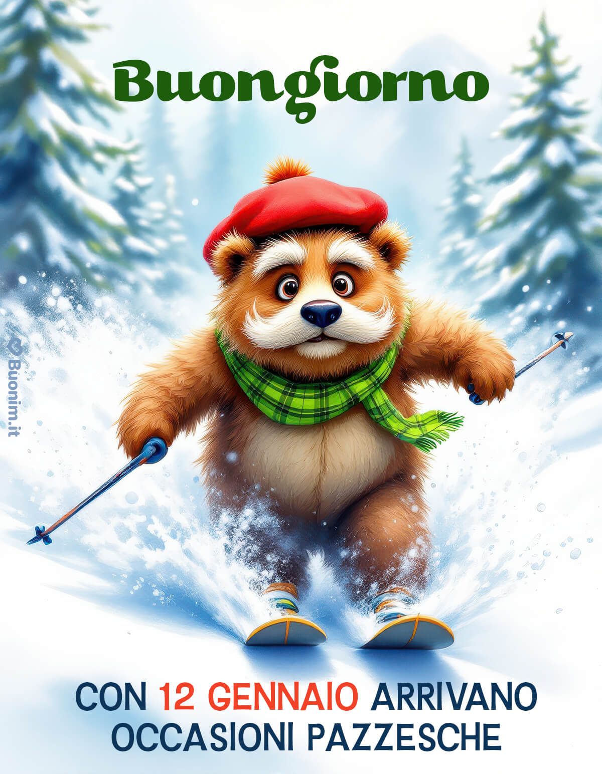 Orsetto sugli sci e nuove idee per il 12 gennaio Quando la neve scricchiola sotto i piedi, anche l’umore riparte. Per questo 12 gennaio ti auguro coraggio, leggerezza e occasioni belle da prendere al volo.