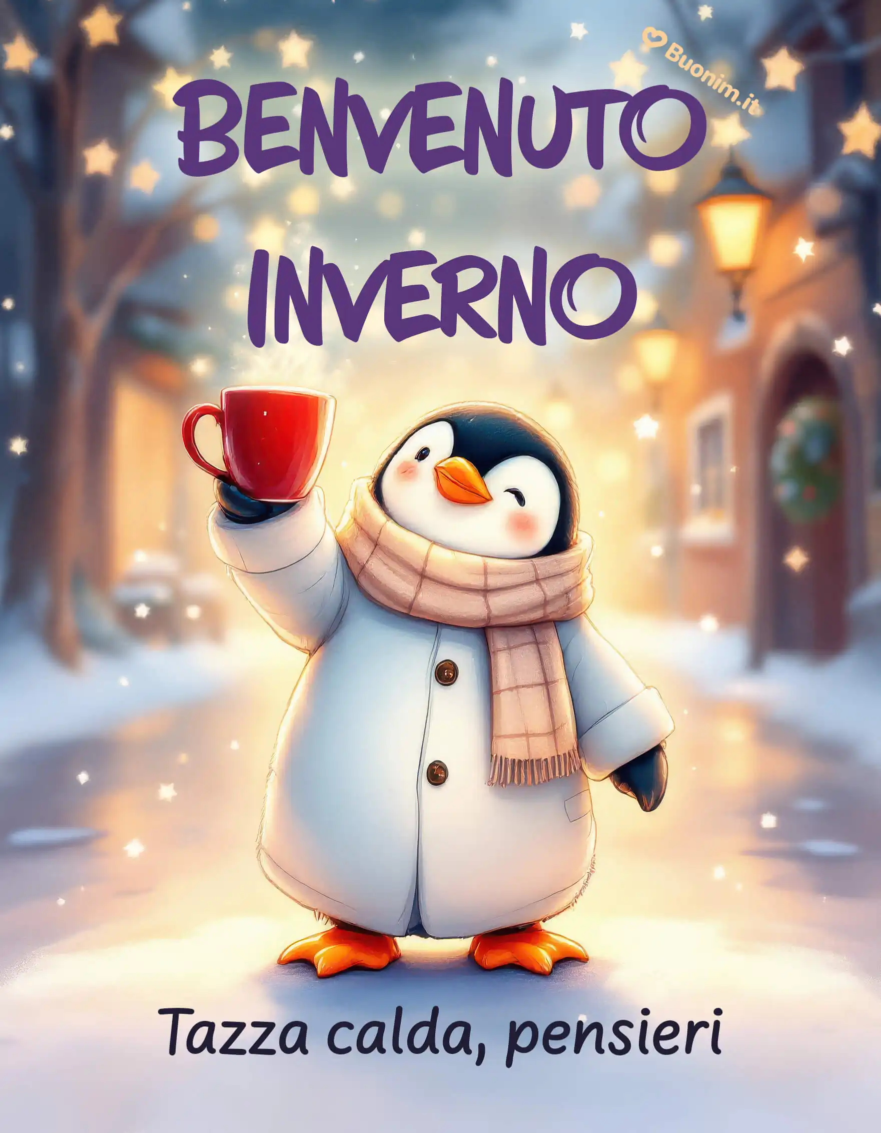 Stelline nell’aria e calore tra le mani, un sorso caldo e il cuore si illumina. Un’immagine dell’inverno che porta serenità e un sorriso sincero. Ti mando pace, coccole e un inverno pieno di dolcezza.