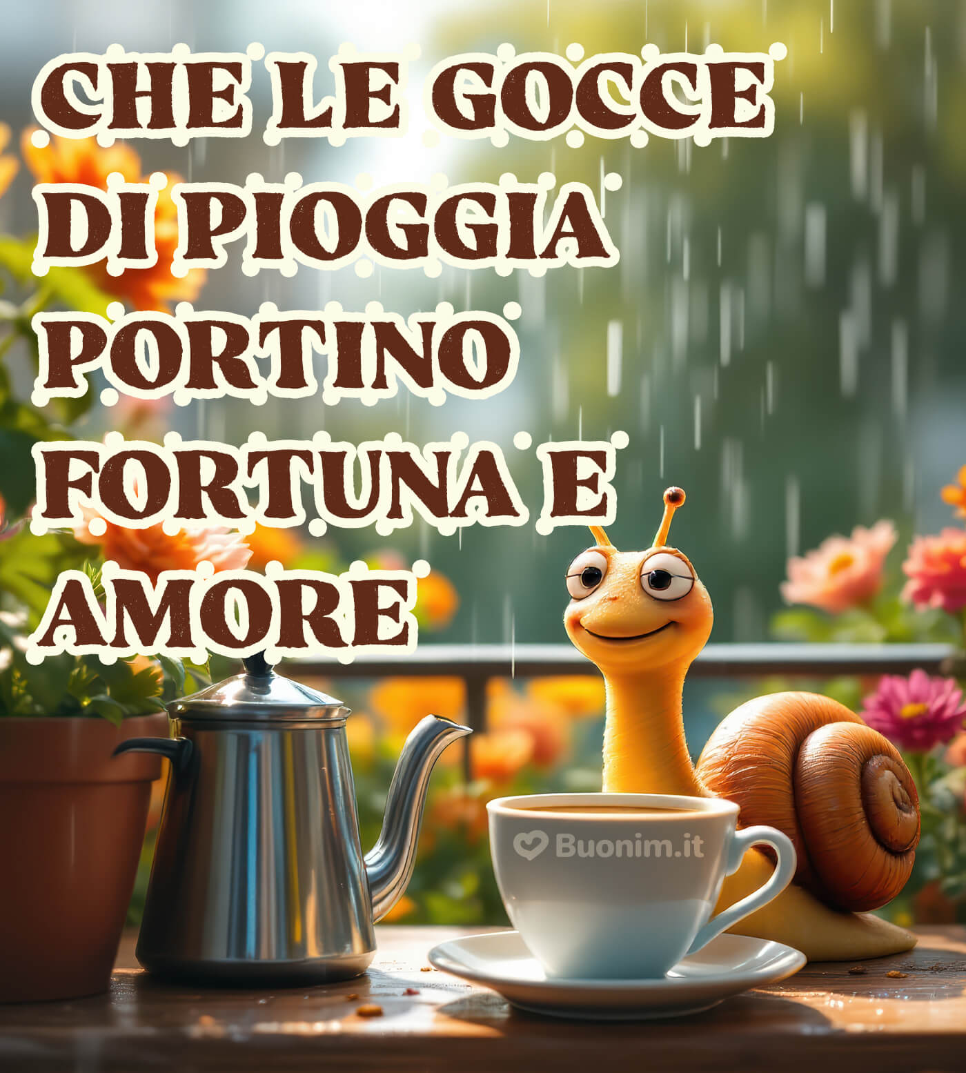 Buongiorno con la pioggia e un caffè dolce per te che leggi Piove, buongiorno e un abbraccio che scalda il cuore