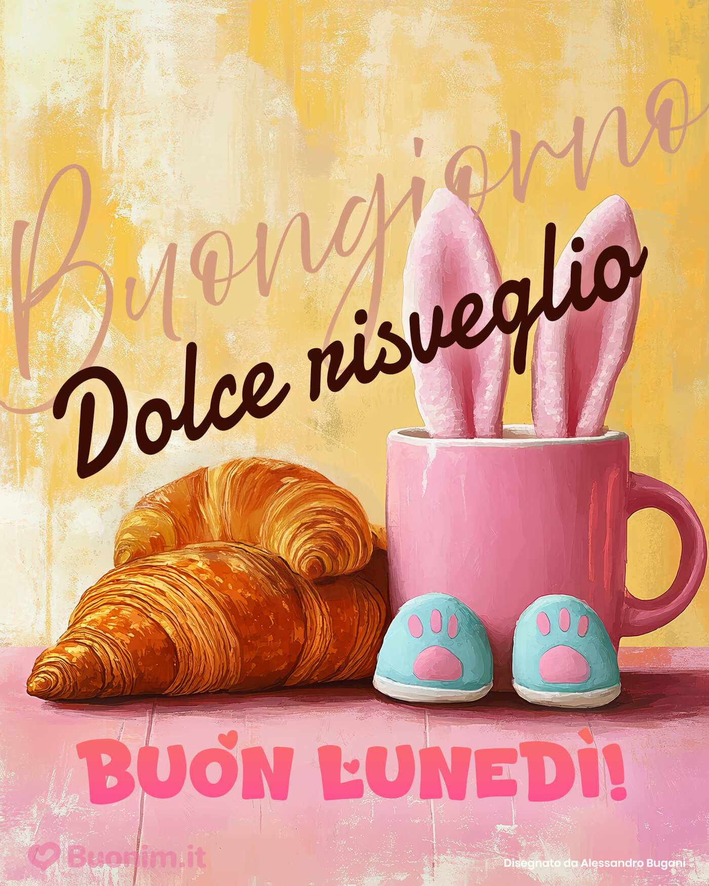 Risveglio dolce per un buon lunedì coccoloso Tra brioche e tenerezza, ti auguro un lunedì leggero e pieno di energia. Un pensiero perfetto da mandare a chi ami per iniziare la giornata con bacini e serenità.