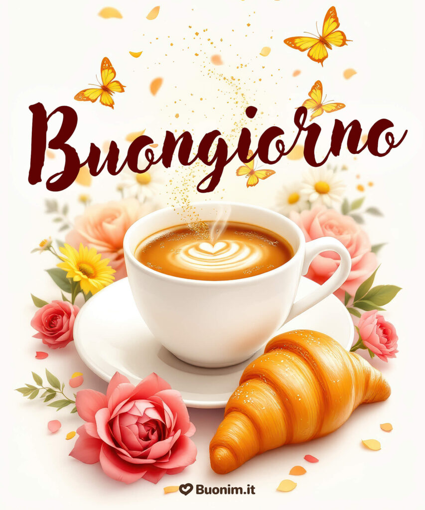 Risveglio e buongiorno con un fiore e caffè per dare energia al cuore