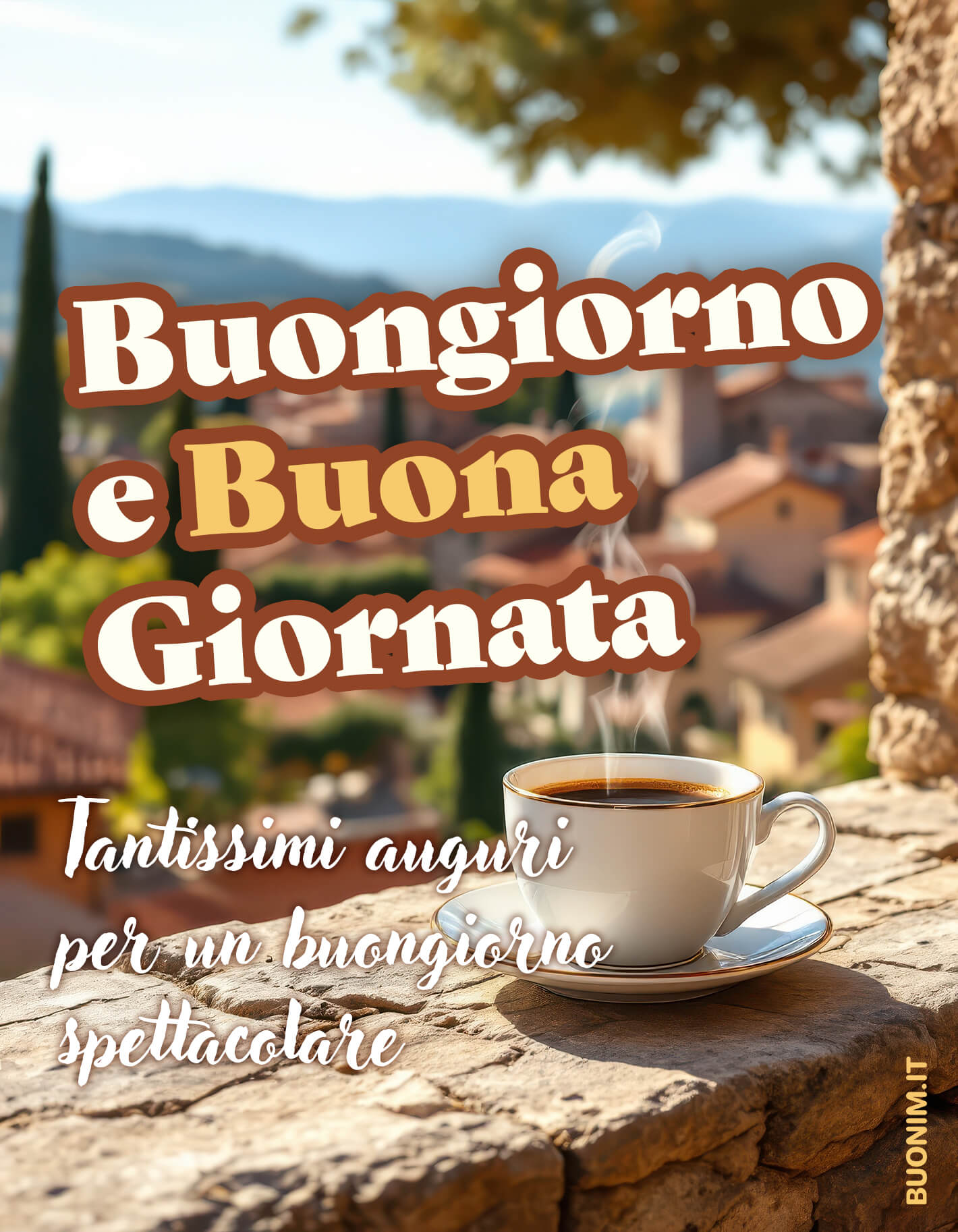 Davanti ai tetti del borgo, una tazzina fumante invita a godersi la mattina. Ti auguro un 24 febbraio pieno di entusiasmo, affetto sincero e momenti da ricordare.