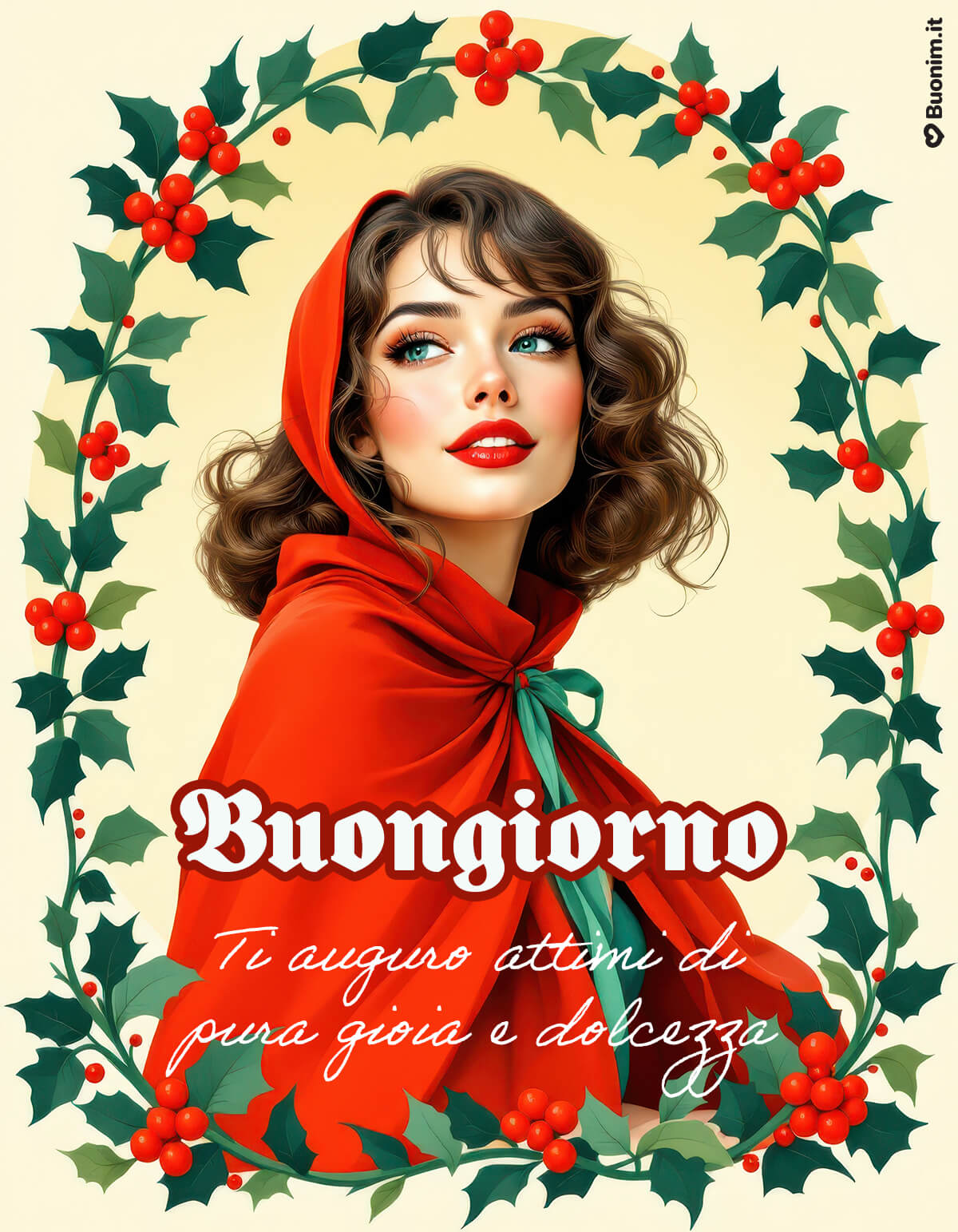 Rosso d’inverno, buongiorno di gioia e dolcezza Tra agrifoglio e mantello rosso, il mattino si fa elegante. Ti auguro attimi di pura gioia, dolcezza e serenità, da condividere con chi ami, anche solo con un messaggio.