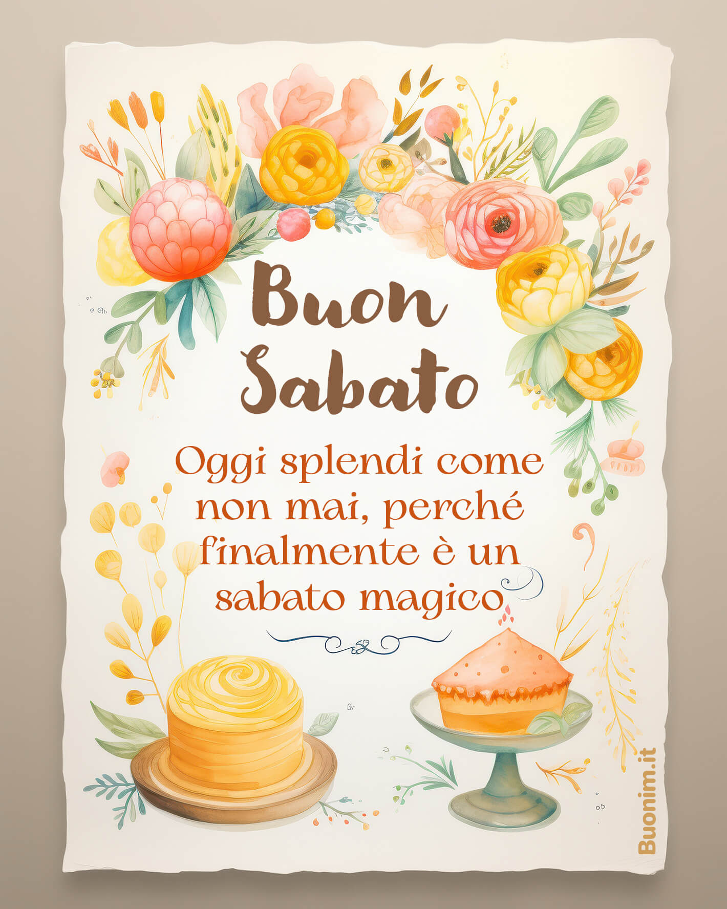 Lascia fuori i pensieri e tieni solo il bello del weekend. Ti auguro un sabato rilassante, con piccole gioie e tanta dolcezza, ideale da condividere con amici e famiglia.