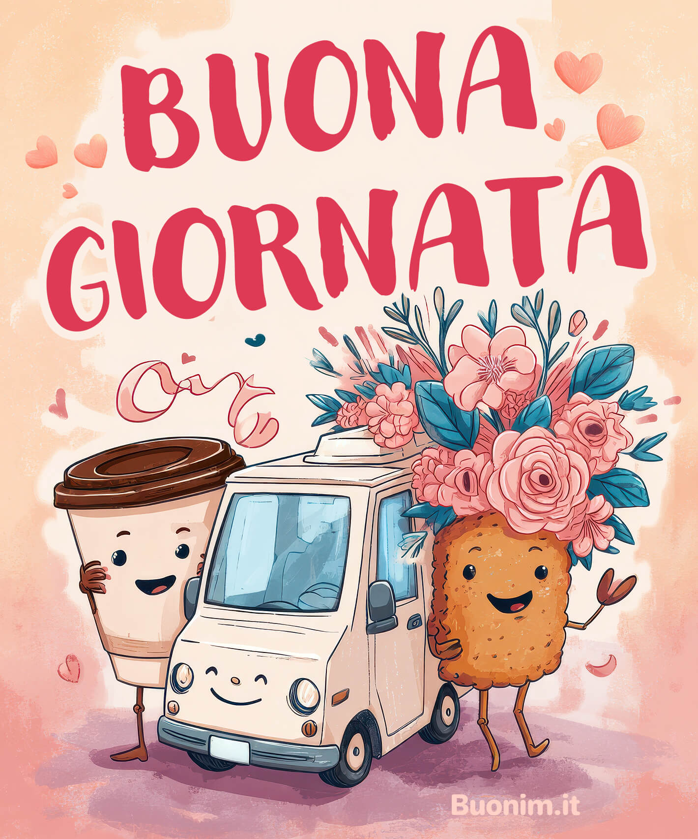 Sorrisi in viaggio e fiori tra le mani, così nasce una buona giornata. Ti auguro un buongiorno semplice e felice, perfetto da condividere con chi merita coccole.