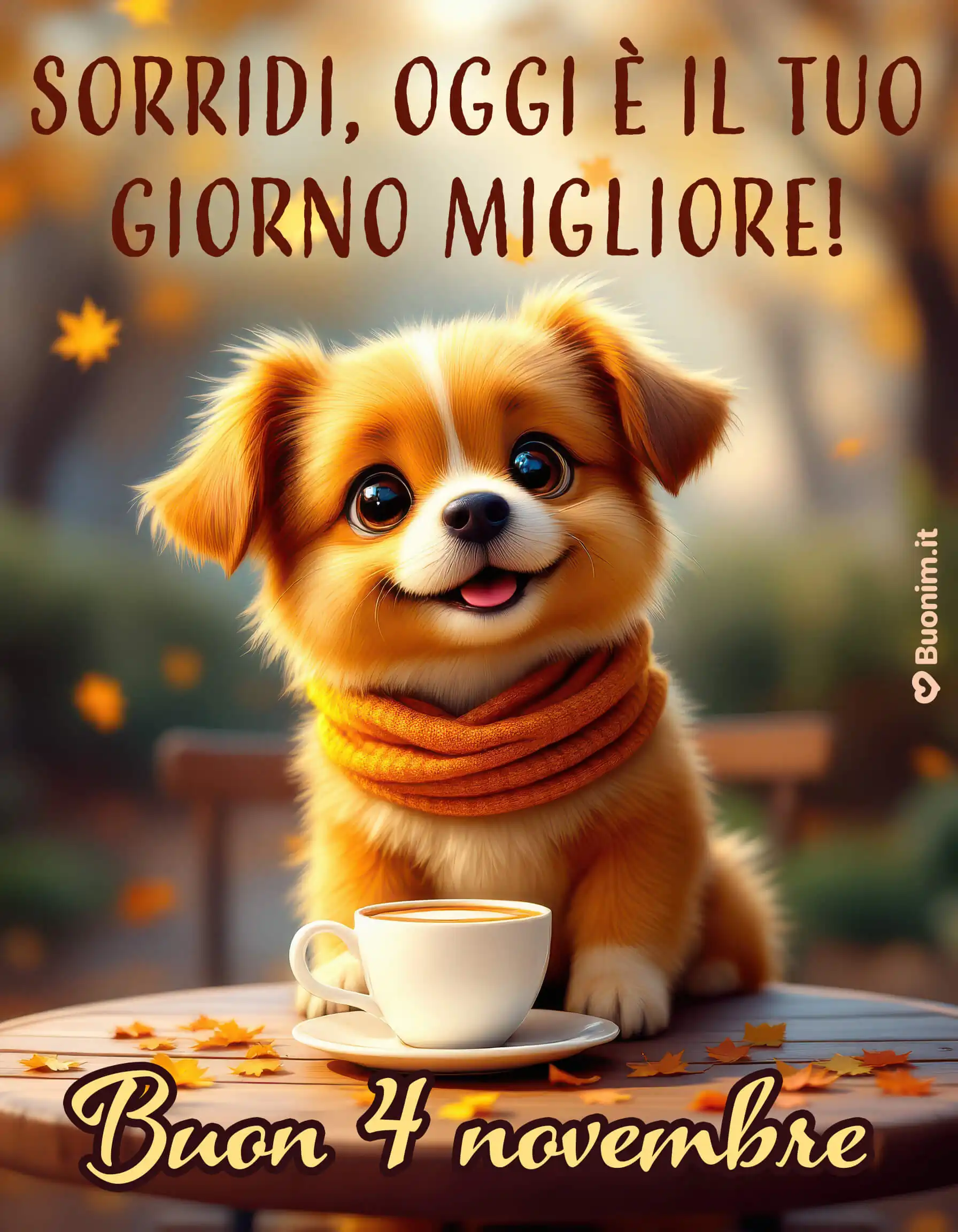 Scaldati con la sua sciarpina arancione e un sorriso gigante. Ti auguro una giornata piena di luce e serenità: scarica queste immagini di buongiorno del 4 novembre e manda un abbraccione a chi ami.
