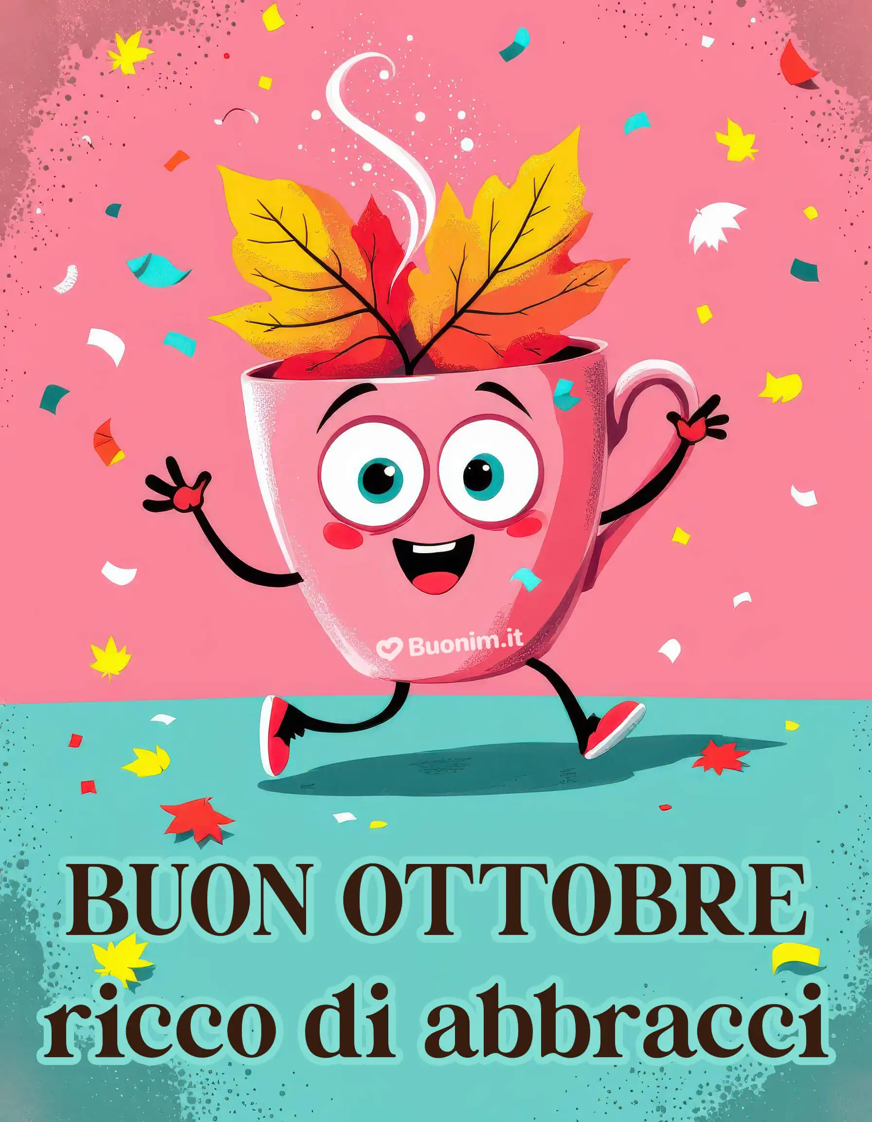 Scarica questa immagine allegra per augurare un buon ottobre ricco di abbracci e serenità