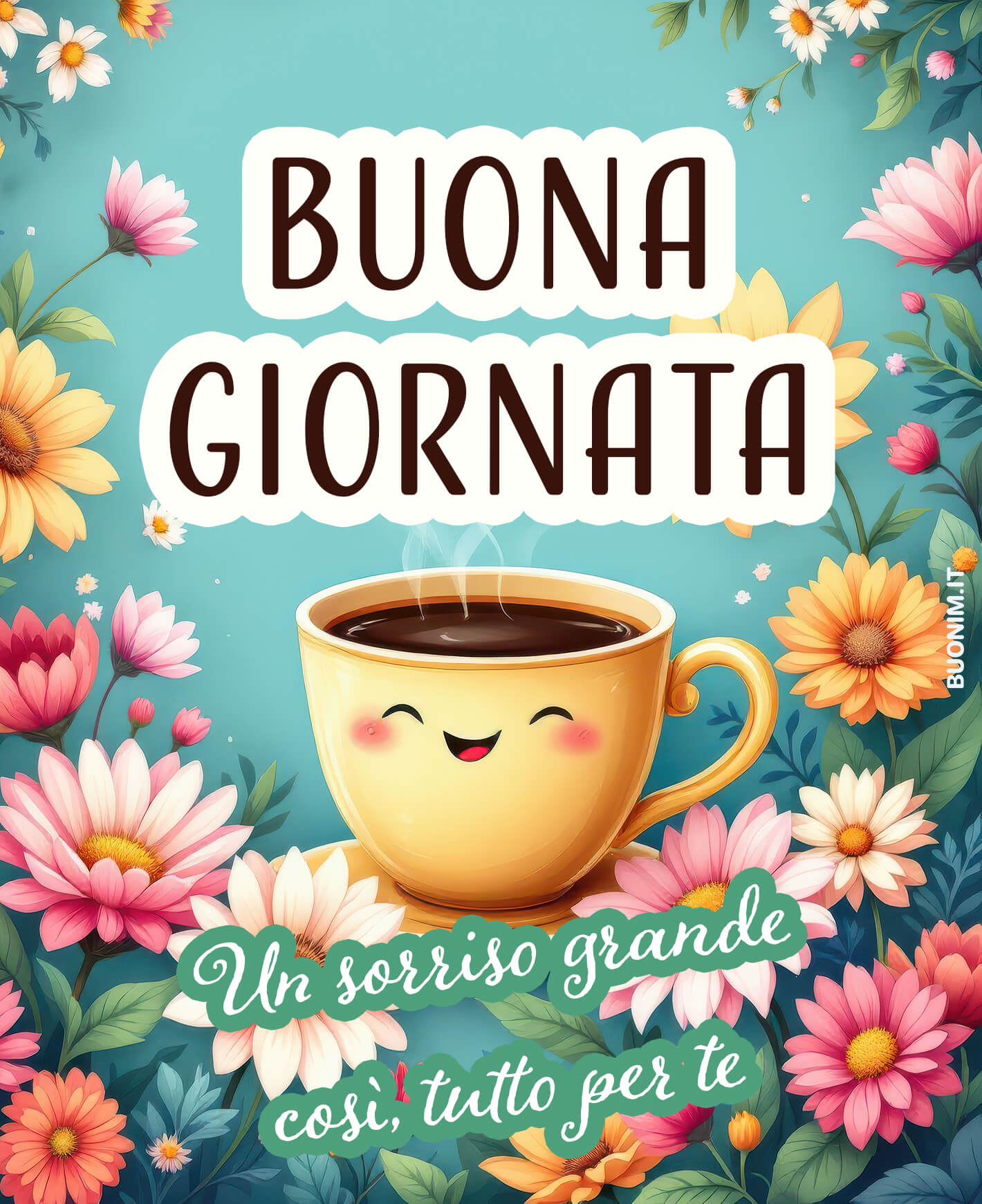 Tra fiori colorati e una tazza sorridente, ti auguro un 15 febbraio pieno di serenità, piccoli momenti felici e tanta voglia di iniziare bene la giornata.
