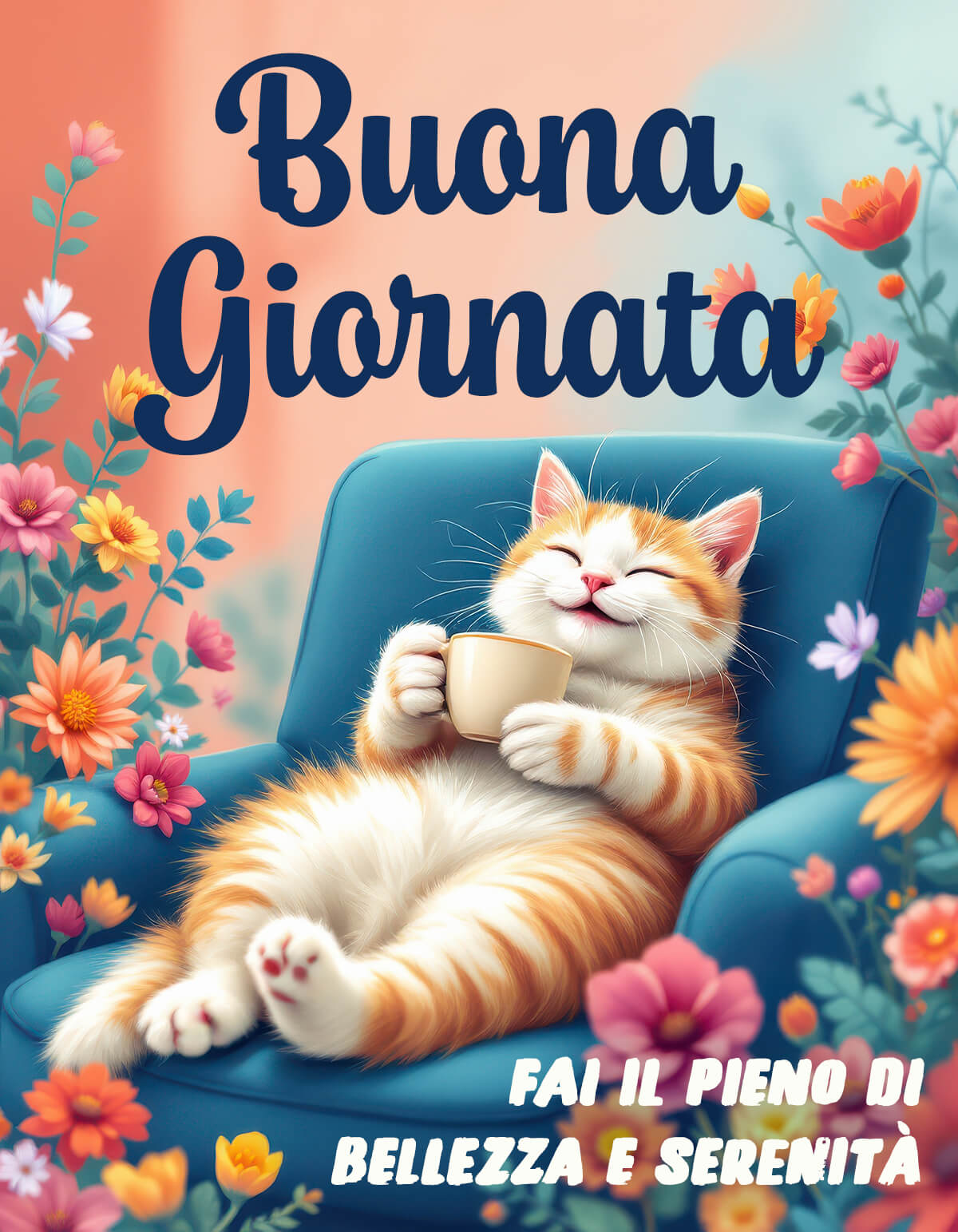 Coccole e calma in un sorso, per iniziare con il sorriso. Questa immagine recente di buongiorno è perfetta da inviare a chi ami, per augurare bellezza, serenità e un abbraccione.