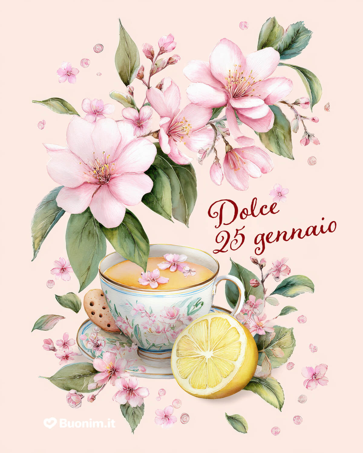 Tè profumato e limone per un 25 gennaio Tra petali rosa e una tazza calda, il cuore si rilassa. Oggi, 25 gennaio, scegli gentilezza e coccole. Ti auguro una giornata serena, piena di luce.