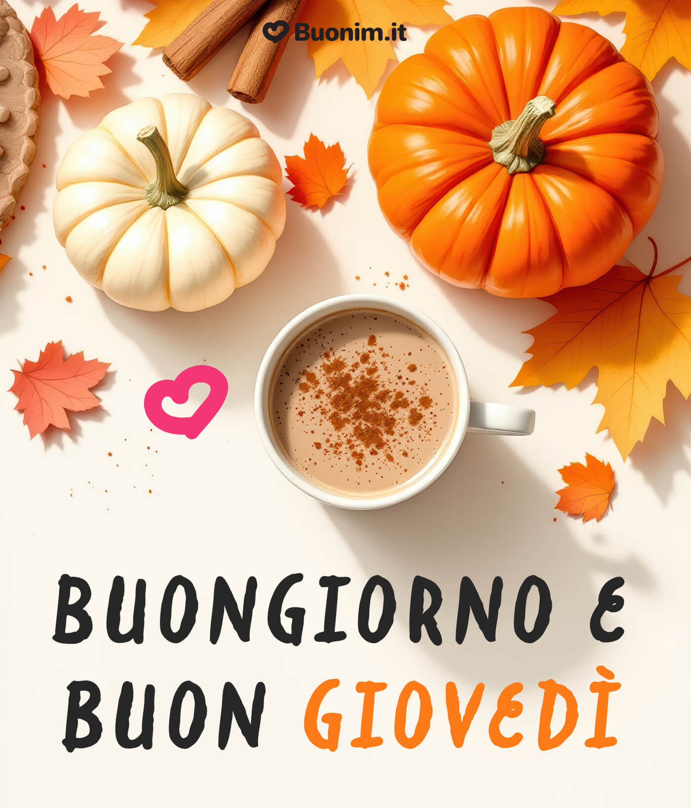 Un’immagine elegante di buon giovedì autunnale per un augurio speciale Ti auguro un felice giovedì autunnale con il profumo del caffè e un abbraccio dal cuore