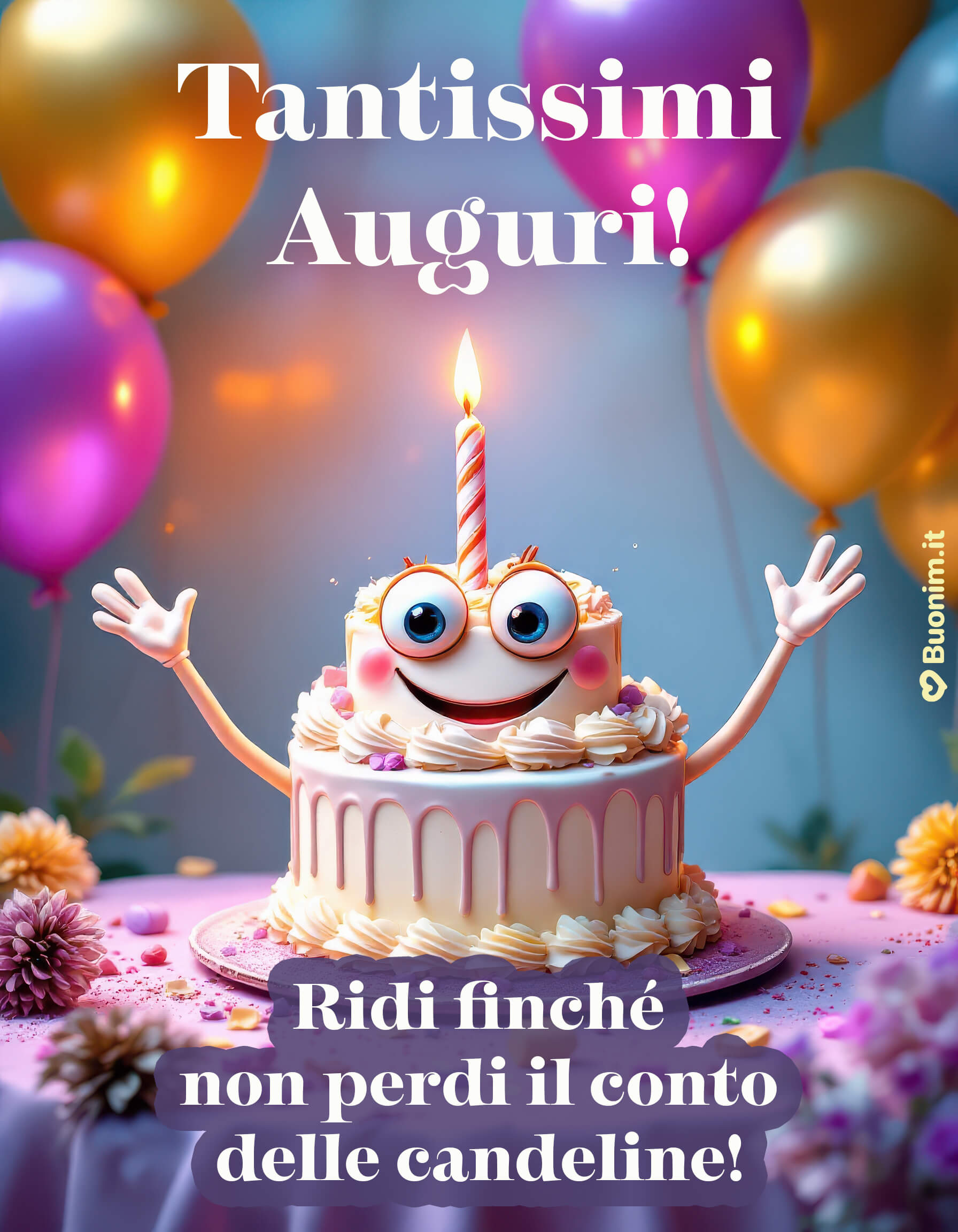Torta simpatica e auguri divertenti a colori Risate assicurate con questa golosità dagli occhi felici. Immagini con auguri di buon compleanno perfette per WhatsApp e torte che fanno venir voglia di festeggiare.