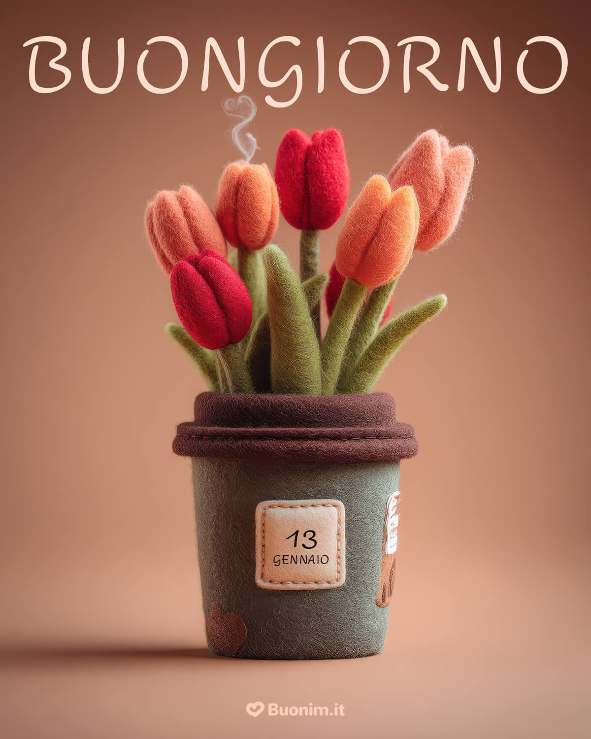 Tra colori caldi e un cuoricino di vapore, questa tazza porta tenerezza. Ti auguro un 13 gennaio pieno di serenità, piccole gioie e un abbraccio che scalda.