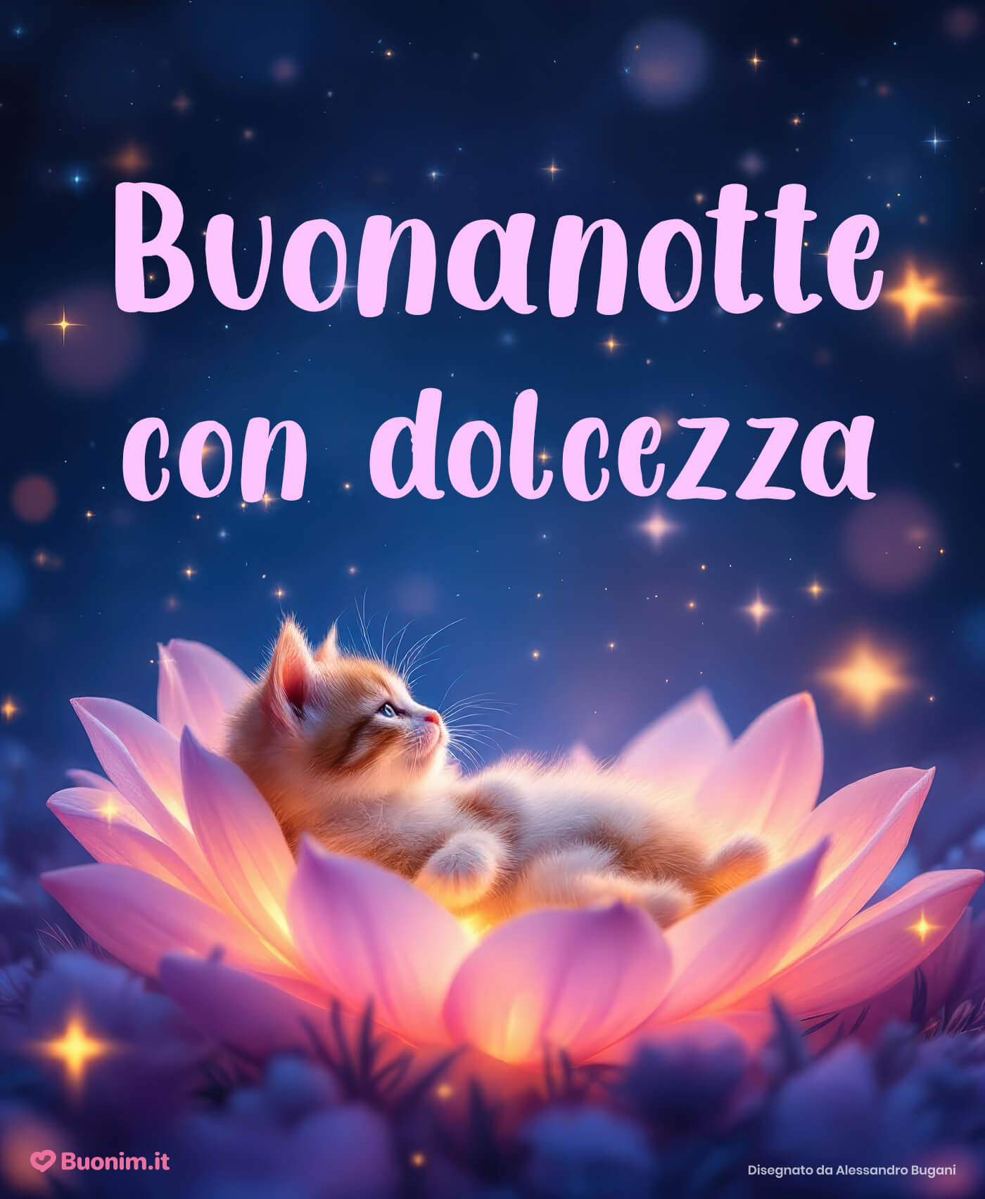 Cartoline di buonanotte con gatti per emozioni sincere Tutte le immagini sono gratis, pronte da inviare a chi vuoi bene