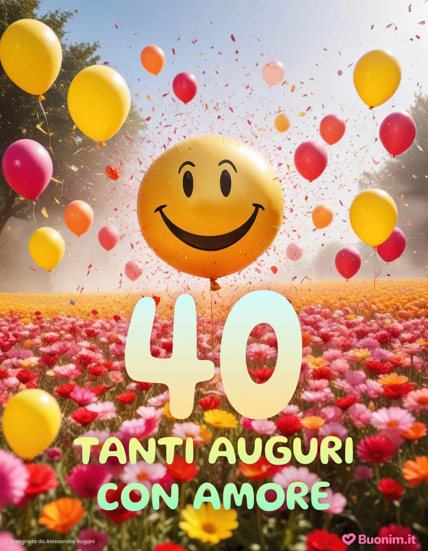 Un biglietto di auguri per i 40 anni di un’amica pieno di colore e parole che fanno bene