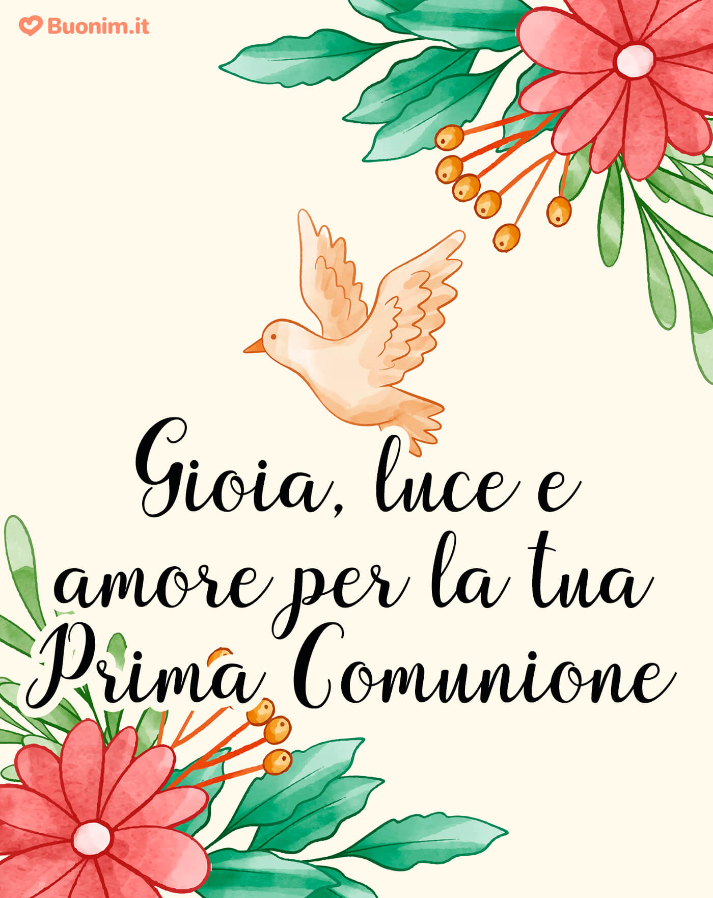 Un’immagine elegante per la prima comunione da condividere con chi ami Un biglietto di auguri per la prima comunione semplice e pieno d’amore