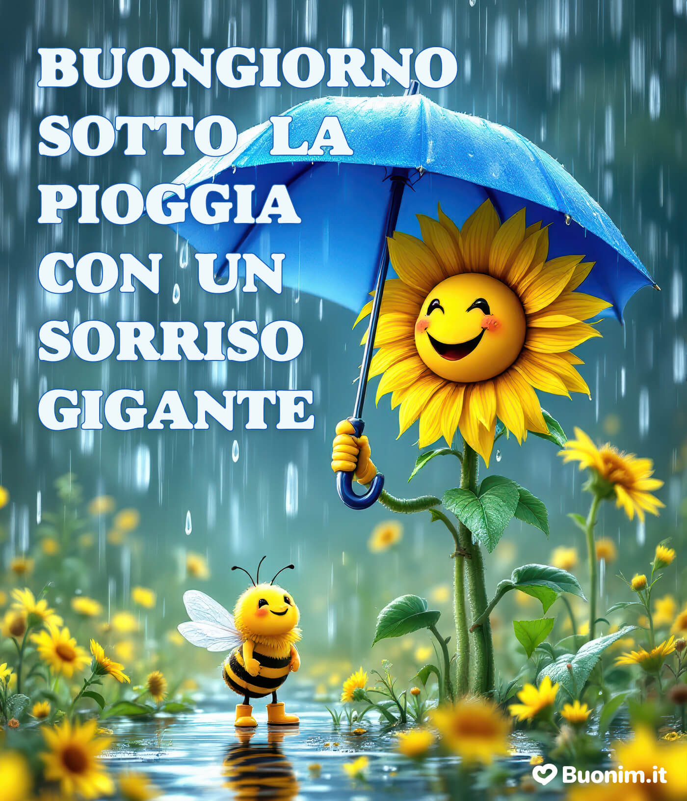 Un buongiorno spiritoso quando piove rende la giornata più leggera Un buongiorno piovoso che porta serenità e luce al cuore