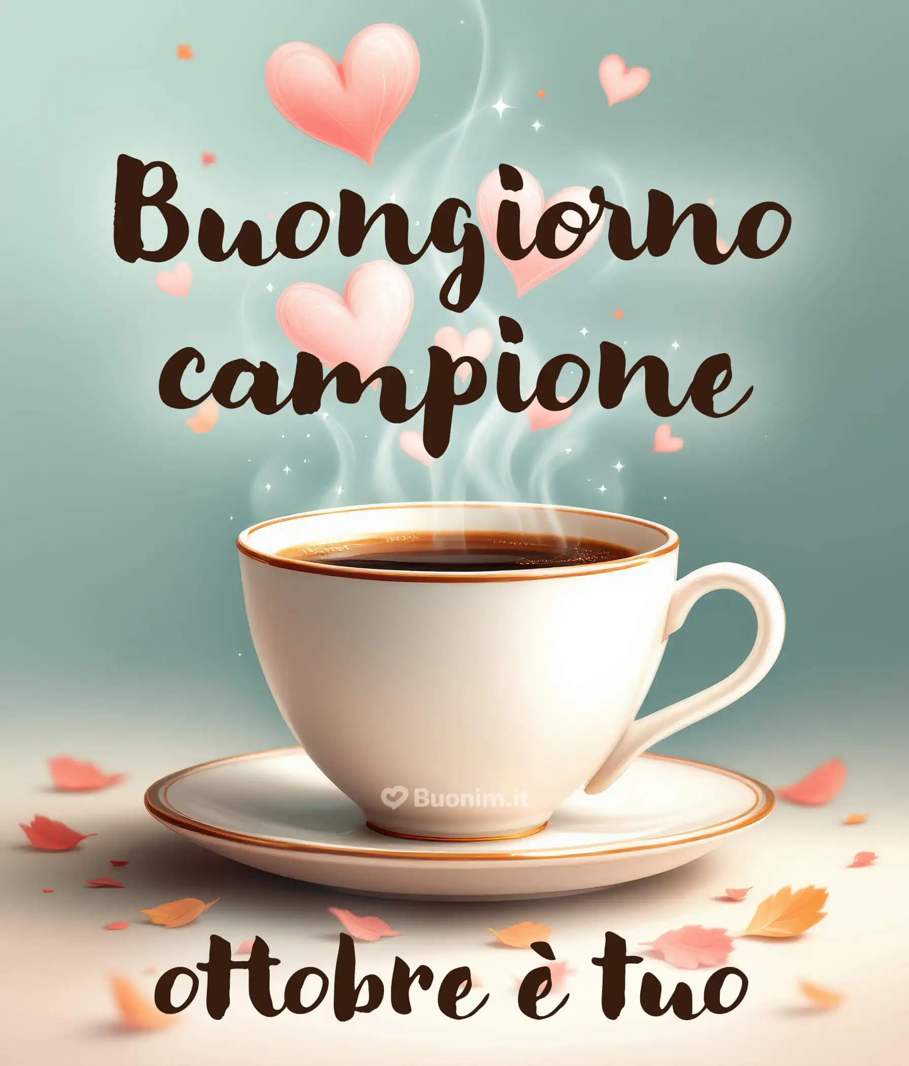 Un buongiorno speciale con una tazza di caffè e parole dolci per vivere ottobre al meglio