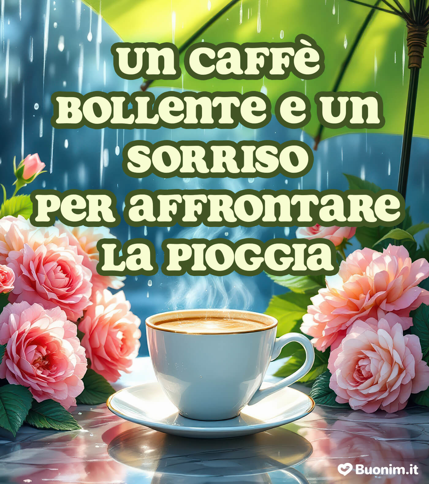 Immagine di buongiorno con la pioggia gratis da scaricare e inviare con affetto Un pensiero dolce per rallegrare la tua giornata di pioggia
