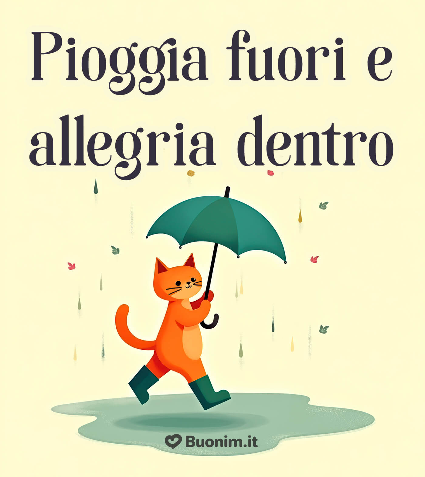Buongiorno con ombrello e pioggia per iniziare la giornata con colore Un pensiero spiritoso per quando piove per iniziare col sorriso