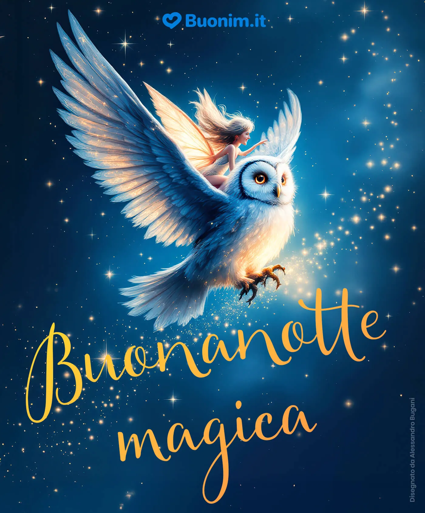 Un saluto di cuore con immagini di buonanotte e fate del sole