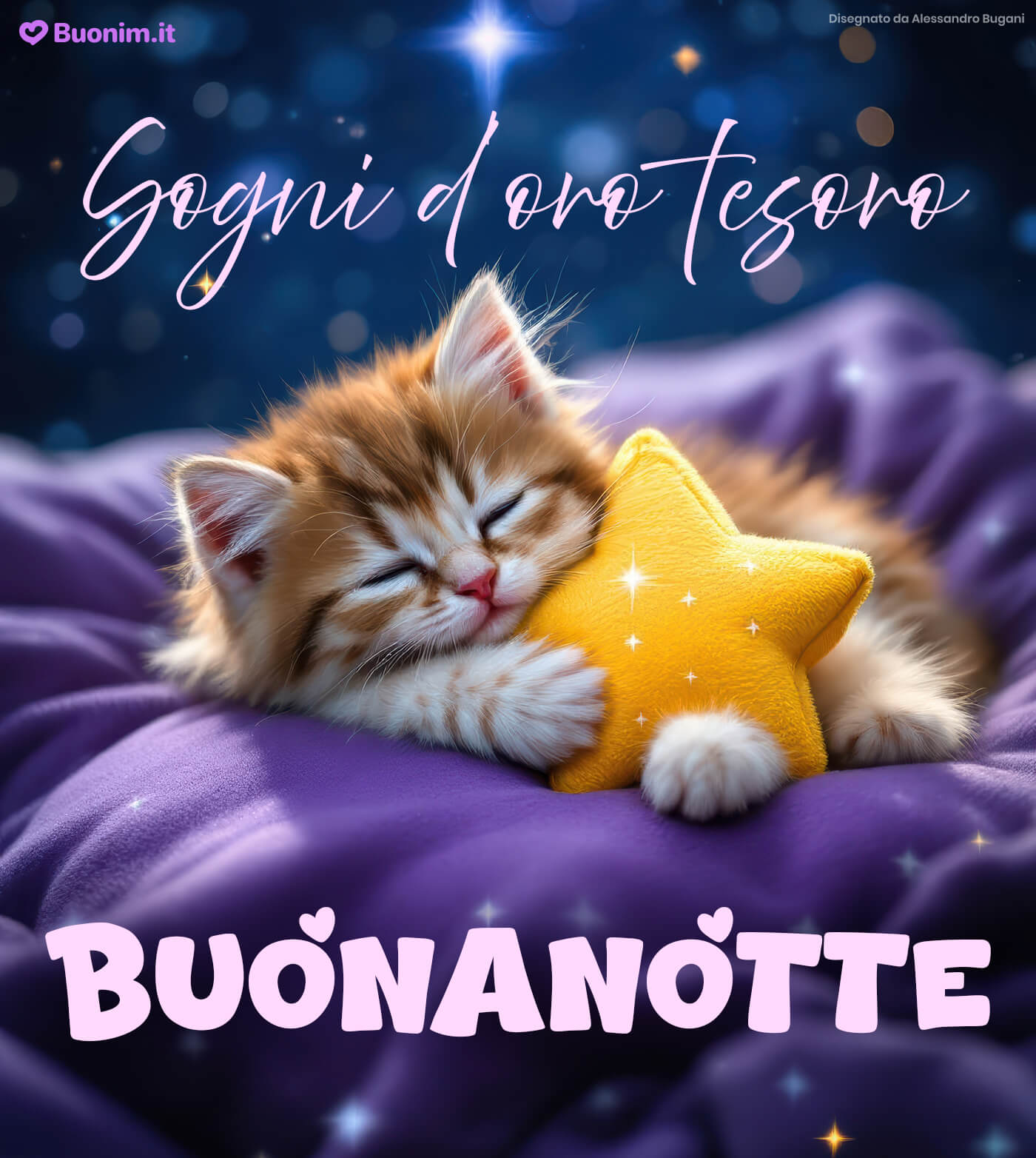 Una buonanotte per appassionati di gatti dal cuore tenero Un tenero gattino per augurare una notte dolce come il miele