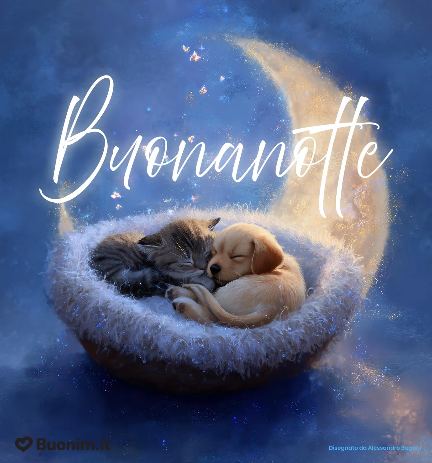 Una buonanotte con un abbraccio e affetto da inviare prima di dormire