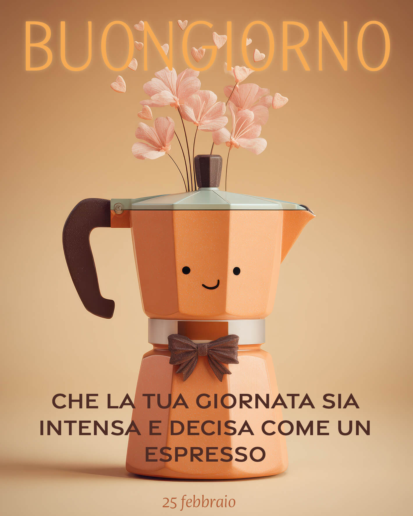 Lasciati contagiare dalla grinta di questa moka allegra, vestita a festa con fiocco e fiori. Ti auguro un 25 febbraio ricco di entusiasmo, belle idee e soddisfazioni.