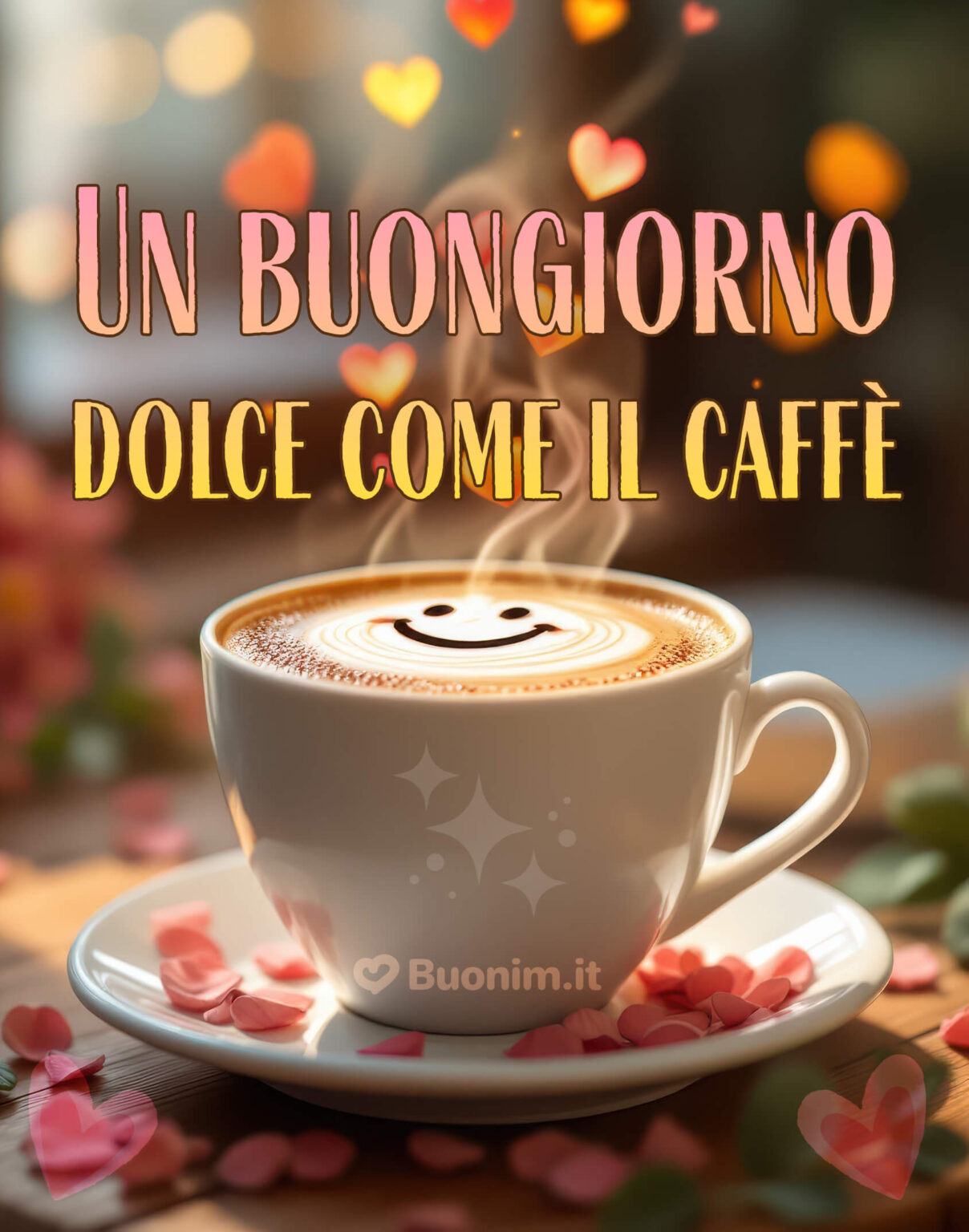 buon sabato con caffè e fiori